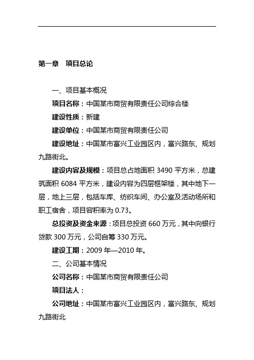 中国某市商贸有限责任公司综合楼建设项目可行性研究报告
