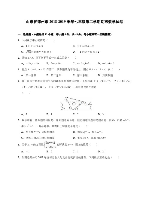山东省德州市2018-2019学年七年级(下)期末数学试卷(含解析)