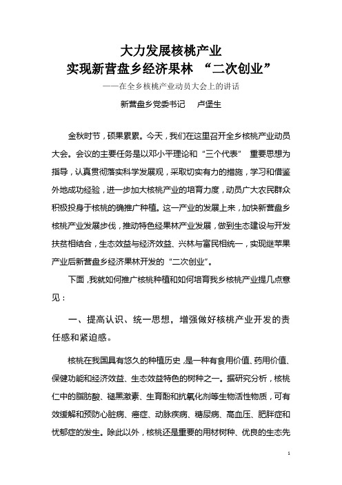 在新营盘乡核桃产业动员大会上的讲话