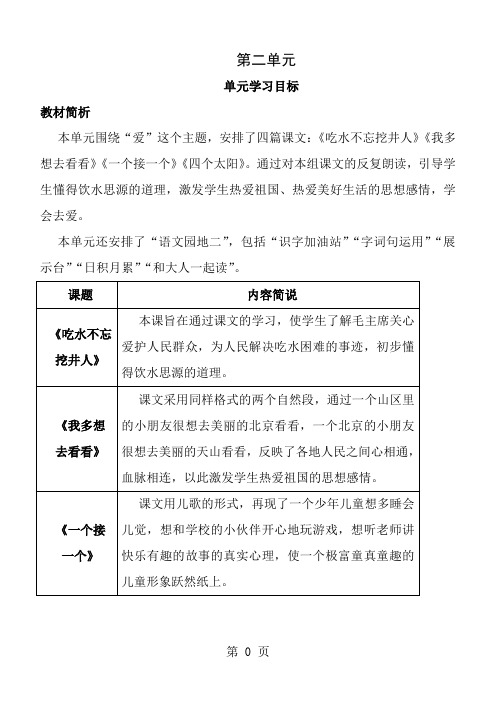 新人教版小学一年级下册语文第二单元教案1