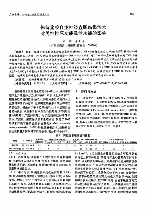 保留盆腔自主神经直肠癌根治术对男性排尿功能及性功能的影响