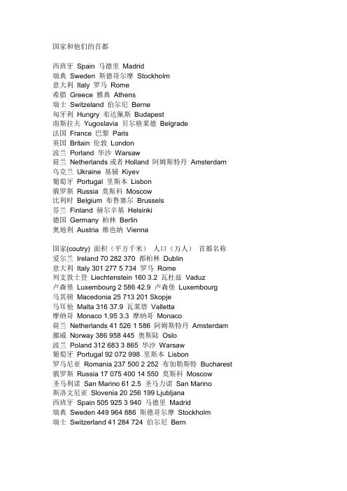 用英语表达各国名称和首都
