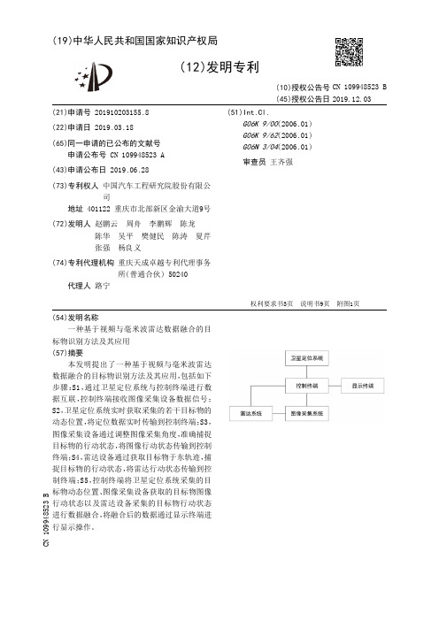 【CN109948523B】一种基于视频与毫米波雷达数据融合的目标物识别方法及其应用【专利】