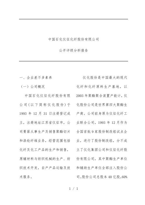 石化股份公司公开评级分析报告