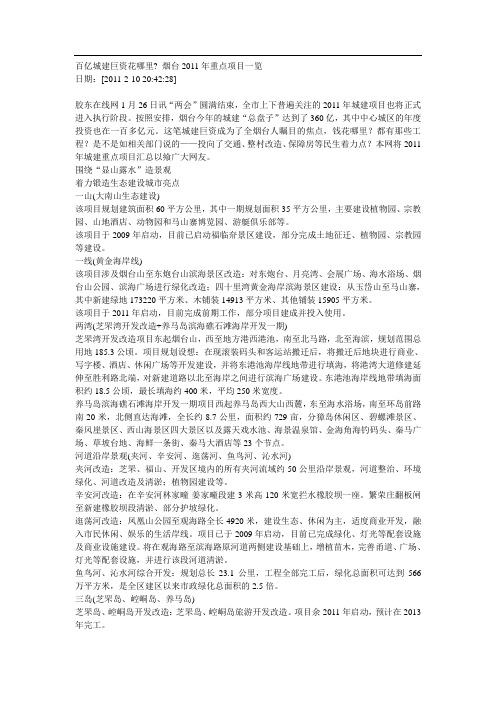 百亿城建巨资花哪里 烟台2011年重点项目一览