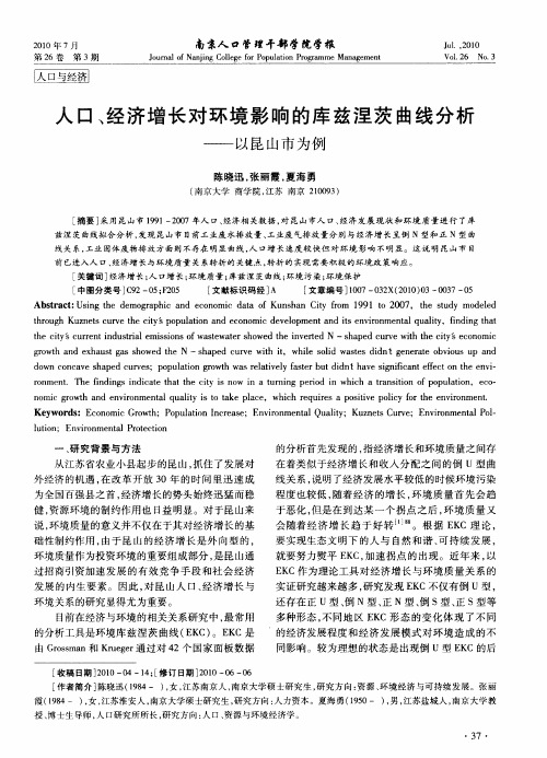 人口、经济增长对环境影响的库兹涅茨曲线分析——以昆山市为例