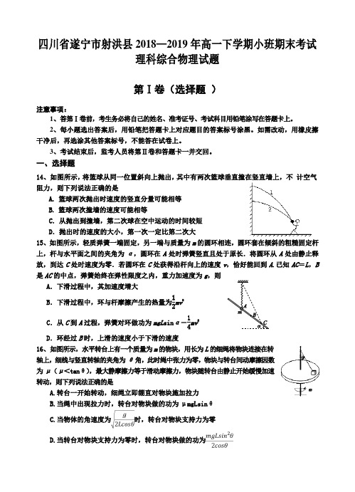 四川省遂宁市射洪县2018—2019年高一下学期小班期末考试理科综合物理试题