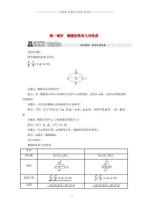 高中数学第二章2.2.2椭圆的简单几何性质第一课时椭圆的简单几何性质学案含解析