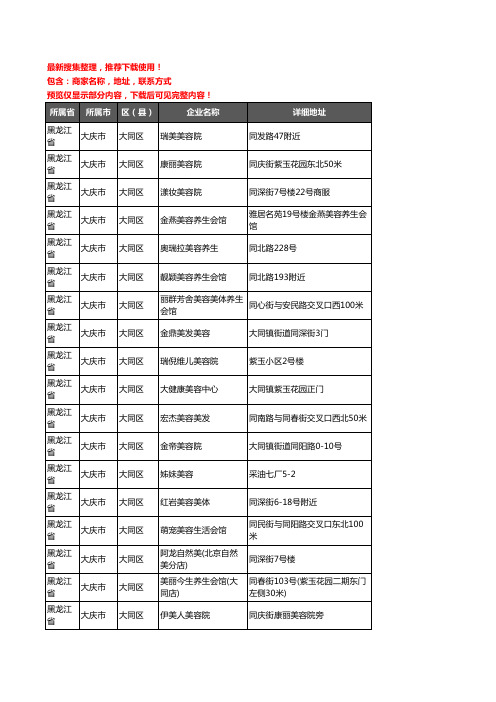 新版黑龙江省大庆市大同区美容院企业公司商家户名录单联系方式地址大全20家