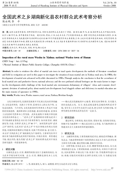 全国武术之乡湖南新化县农村群众武术考察分析_陈永辉