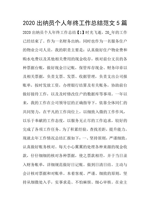 2020出纳员个人年终工作总结范文5篇
