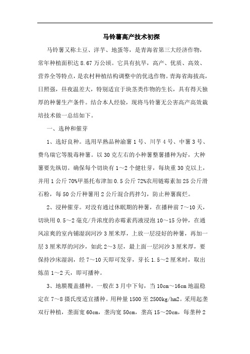 马铃薯高产技术论文