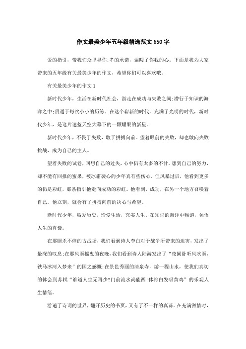 作文最美少年五年级精选范文650字