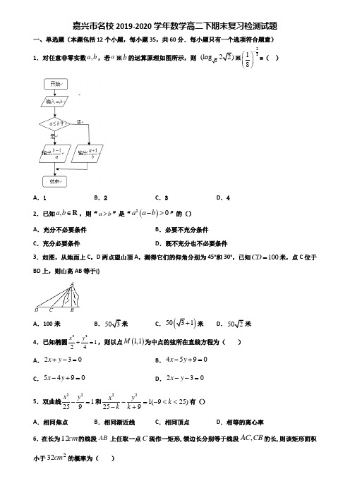 嘉兴市名校2019-2020学年数学高二下期末复习检测试题含解析