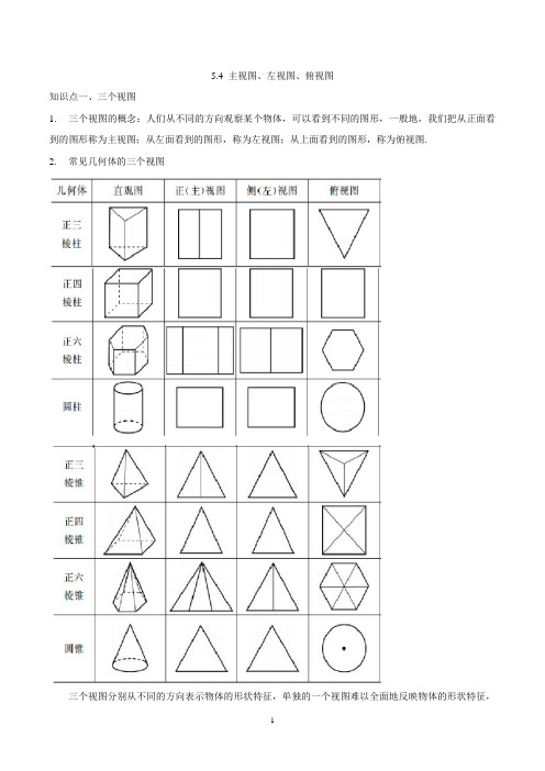 2020学年初中数学5.4 主视图、左视图、俯视图(2020)