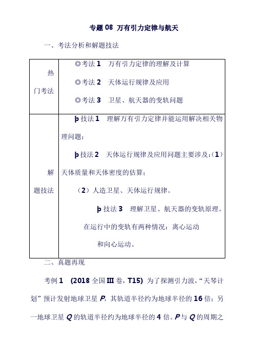 最新2019年高考物理  ：14种热考题型 专题08 万有引力定律与航天题型抢分卷(含答案).doc