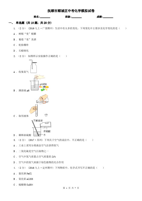 抚顺市顺城区中考化学模拟试卷