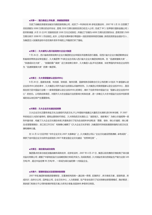 久大集团2007年度十件大事记