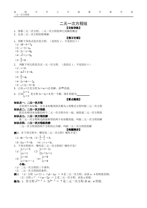 人教版七年级数学下二元一次方程组(置后版)学生版教案教学设计导学案课时作业试卷同步练习含答案解析