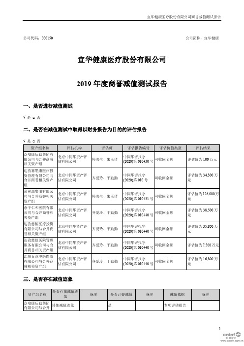 宜华健康：2019年度商誉减值测试报告(已取消)