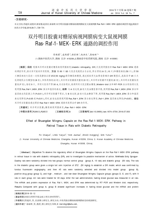 双丹明目胶囊对糖尿病视网膜病变大鼠视网膜Ras-Raf-1-MEK-ERK通路的调控作用