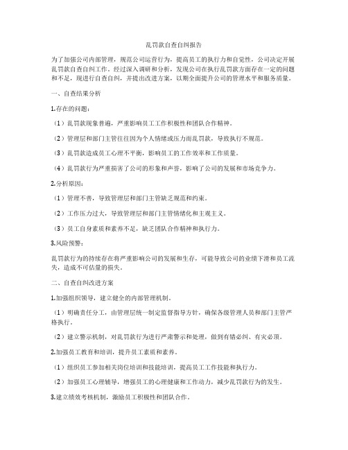 乱罚款自查自纠报告