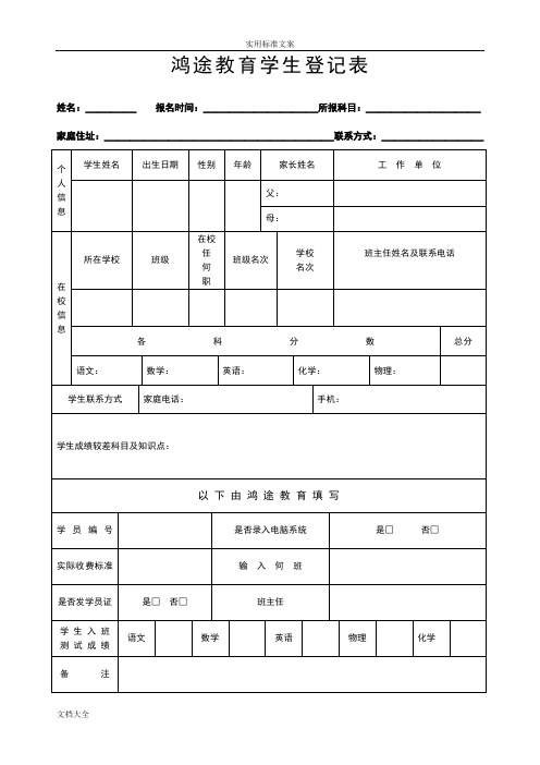 南通市启通培训学校学员档案实用模板
