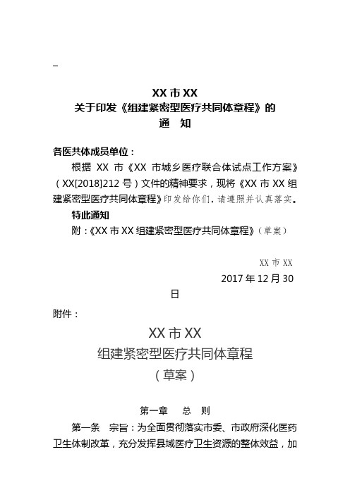 XX医院组建紧密型医疗共同体章程(草案)
