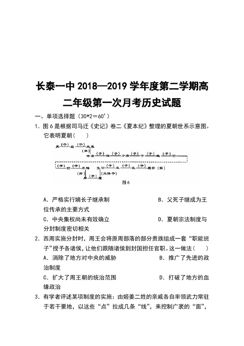 福建省长泰县第一中学2018-2019学年高二下学期第一次月考历史试题Word版含答案
