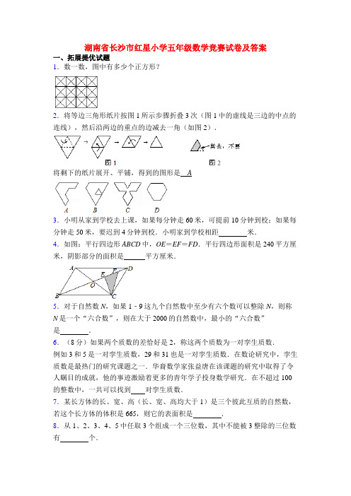 湖南省长沙市红星小学五年级数学竞赛试卷及答案