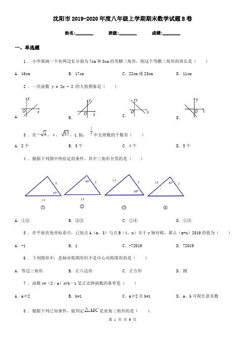 沈阳市2019-2020年度八年级上学期期末数学试题B卷-1