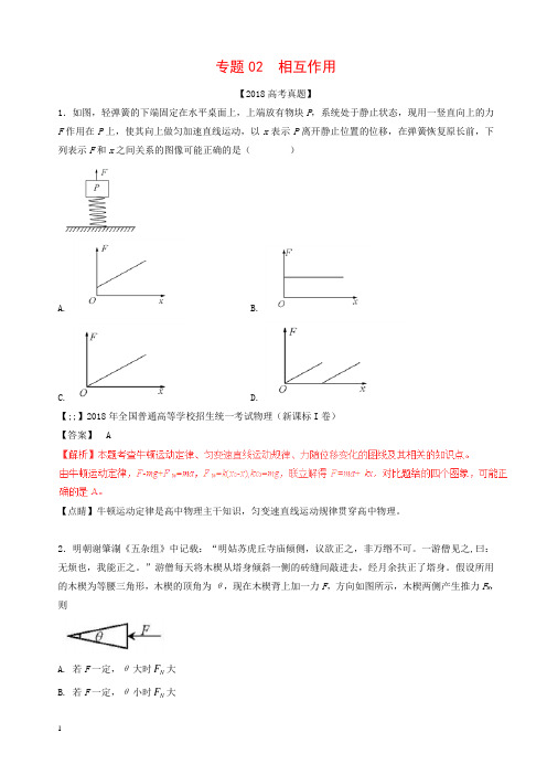 三年高考2018_2019高考物理试题分项版解析专题02相互作用含解析