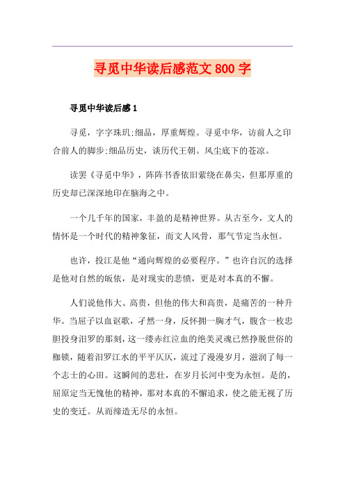 寻觅中华读后感范文800字