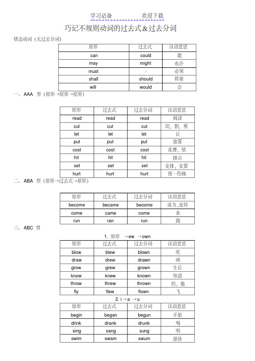 巧记不规则动词的过去式和过去分词