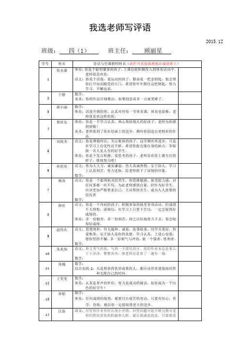 体育美术教师评语