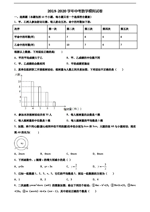 [合集3份试卷]2020湛江市名校中考数学达标检测试题