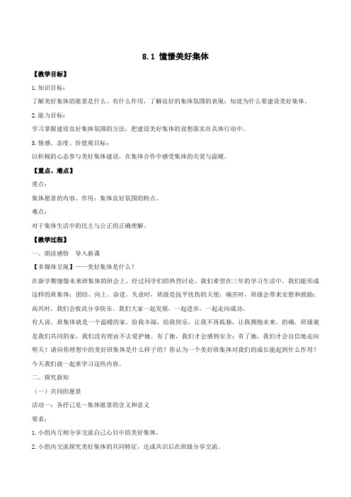 人教部编版《道德与法治》七年级下册-8.1 憧憬美好集体 教案