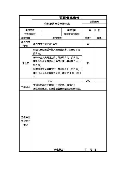 分包商月度安全检查表