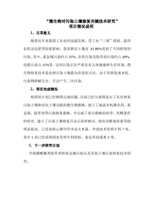 微生物对污染土壤修复关键技术研究项目简介