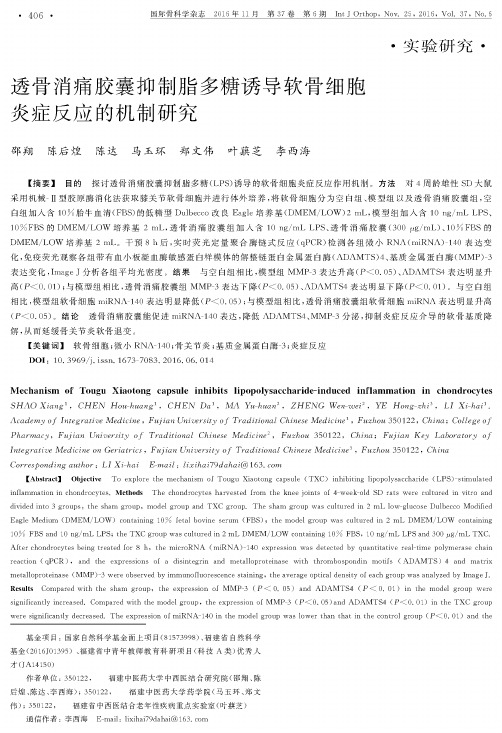 透骨消痛胶囊抑制脂多糖诱导软骨细胞炎症反应的机制研究