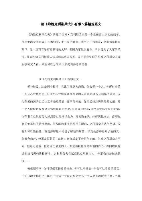 读《约翰克利斯朵夫》有感5篇精选范文