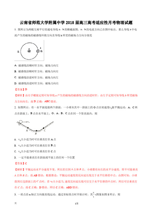 2018届云南省师范大学附属中学高三高考适应性月考物理试题(解析版)