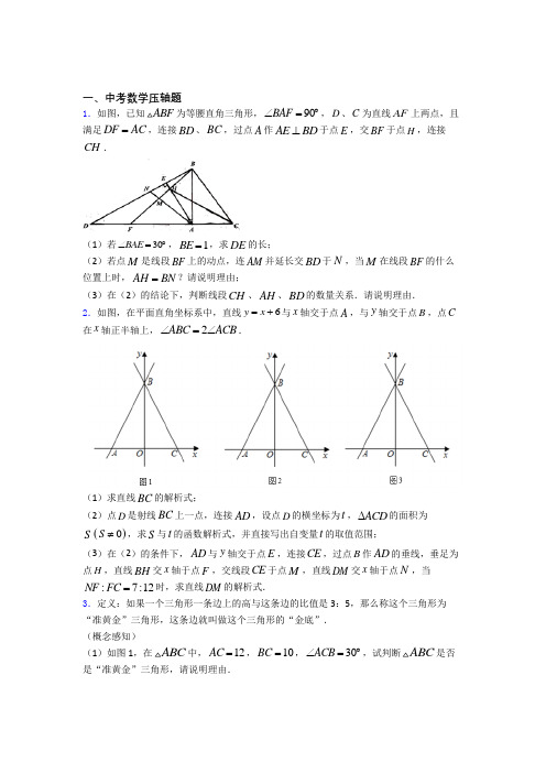 中考数学二轮复习中考数学压轴题练习题及答案