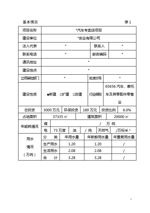 汽车专卖店项目环境影响报告书