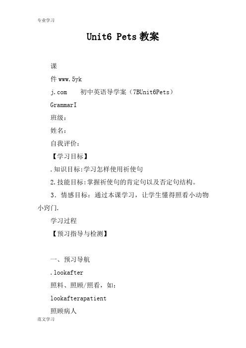 【教育学习文章】Unit6 Pets教案