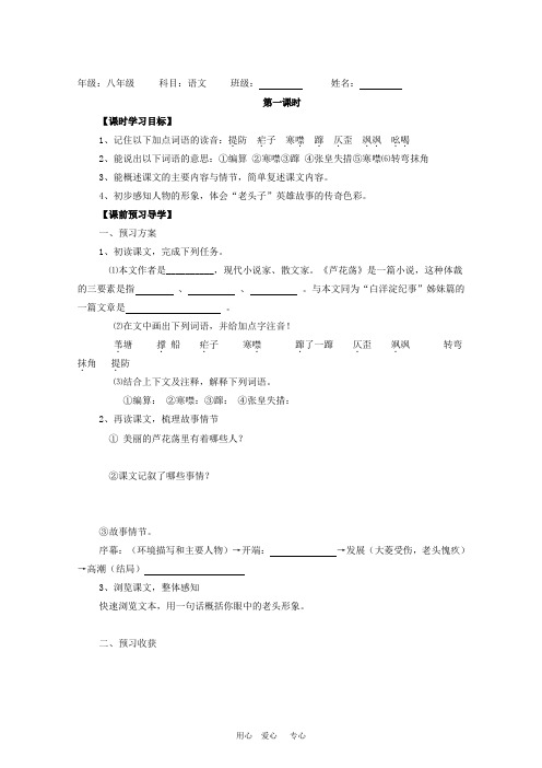 七年级语文下册 第3课《芦花荡》教案 鲁教版