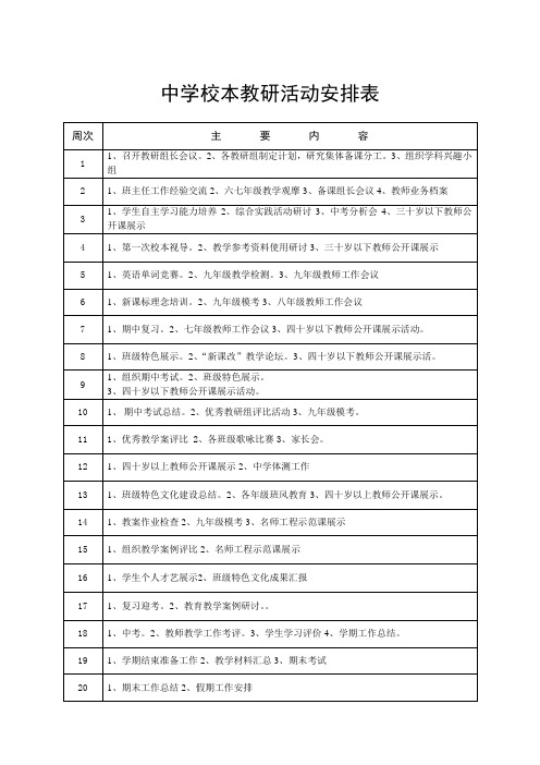 校本教研活动安排表