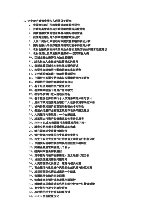 320个金融学专业毕业论文题目参考