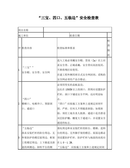 “三宝、四口、五临边”检查表