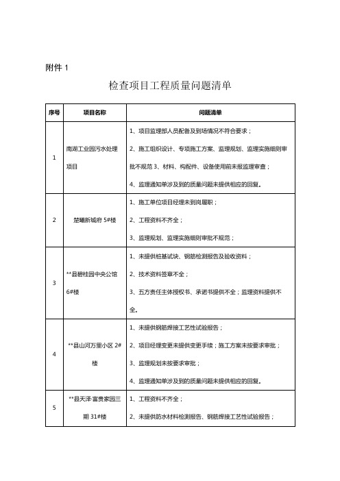 检查项目工程质量问题清单【模板】